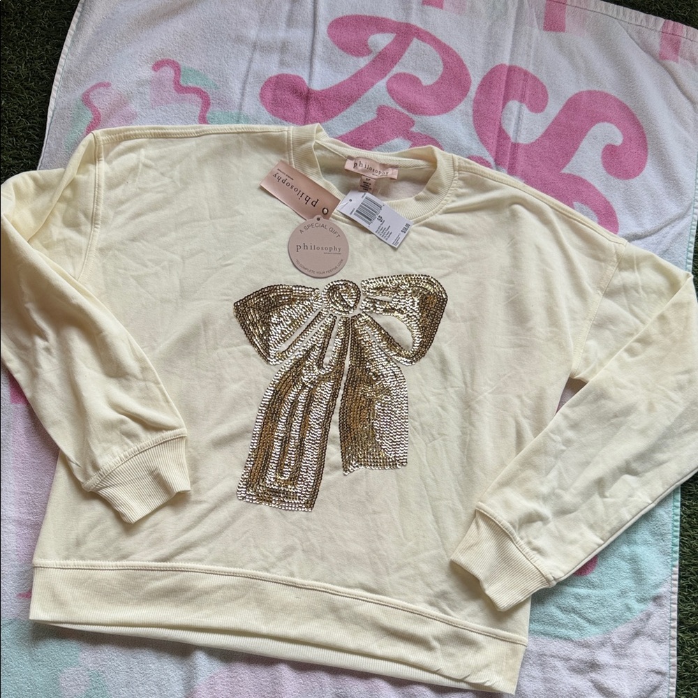 Philosophy yellow Sweater with Gold Sequin Bow